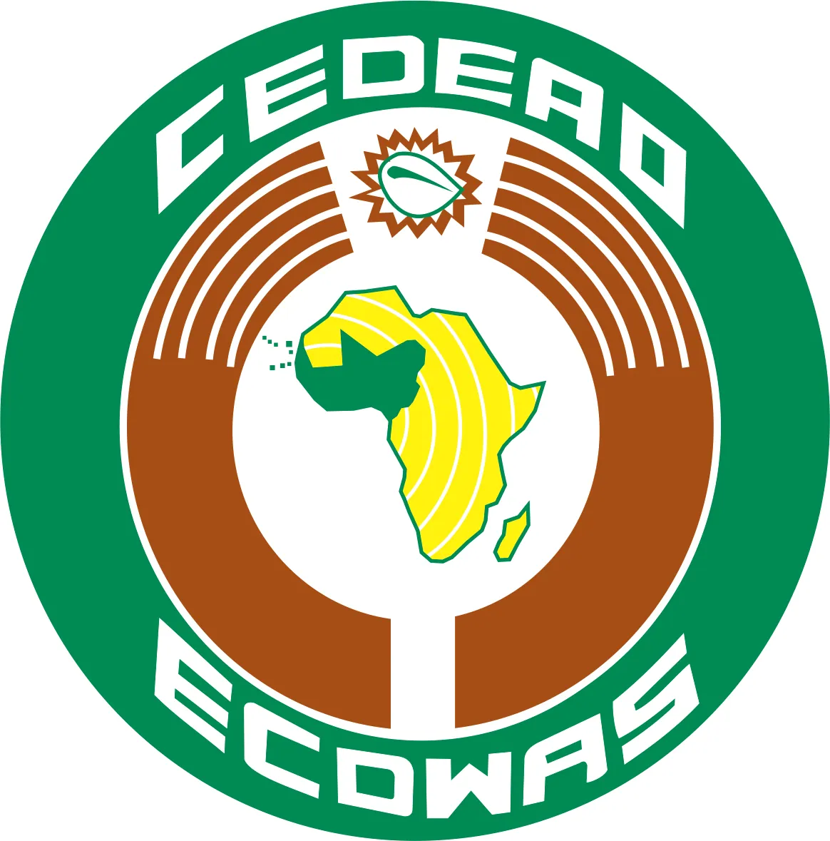 Logo de la CEDEAO, la Communauté économique des États de l'Afrique de l'Ouest, montrant une carte de l'Afrique de l'Ouest.