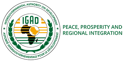 Logo de l'IGAD, l'Autorité intergouvernementale pour le développement, avec la mention « peace, prosperity and regional integration ».