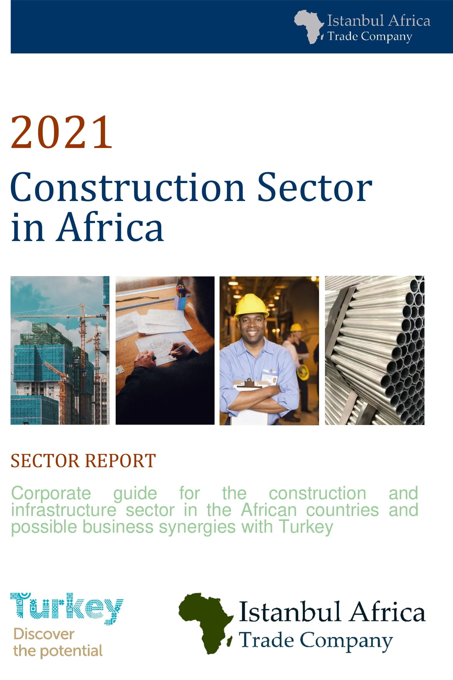 Cover of the 2021 sector report “Construction Sector in Africa” by Istanbul Africa Trade Company.